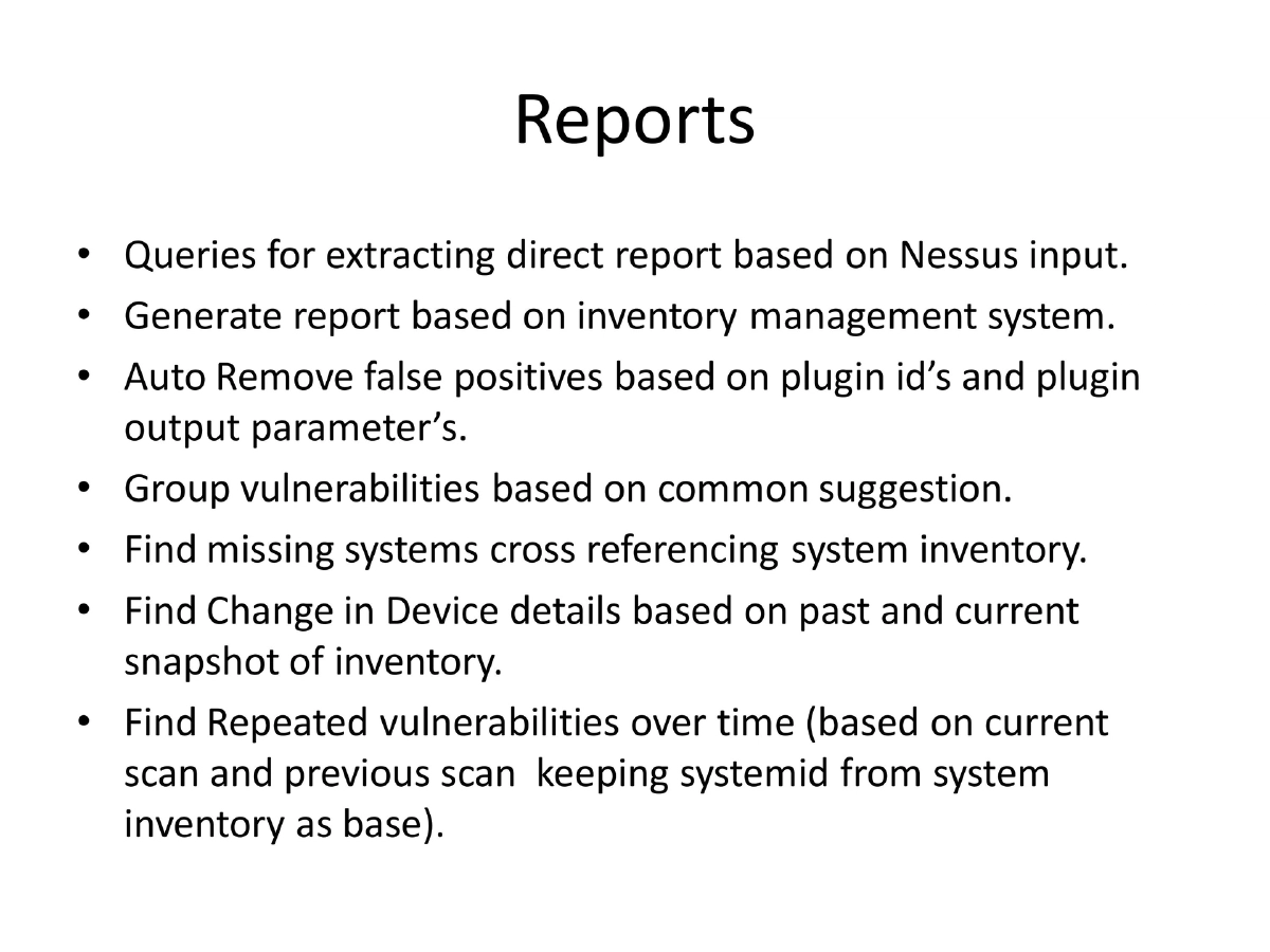 Slide 29 of Nessus Reporting Karma