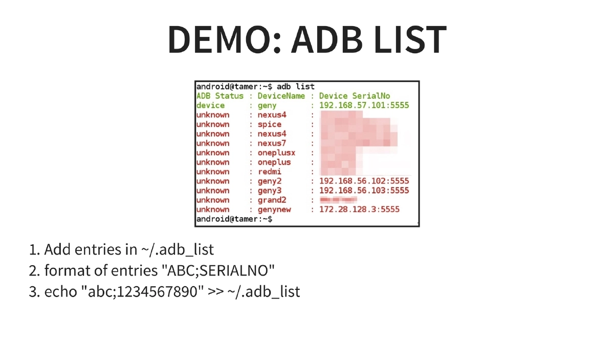Slide 19 of BlackHat USA Arsenal Androidtamer