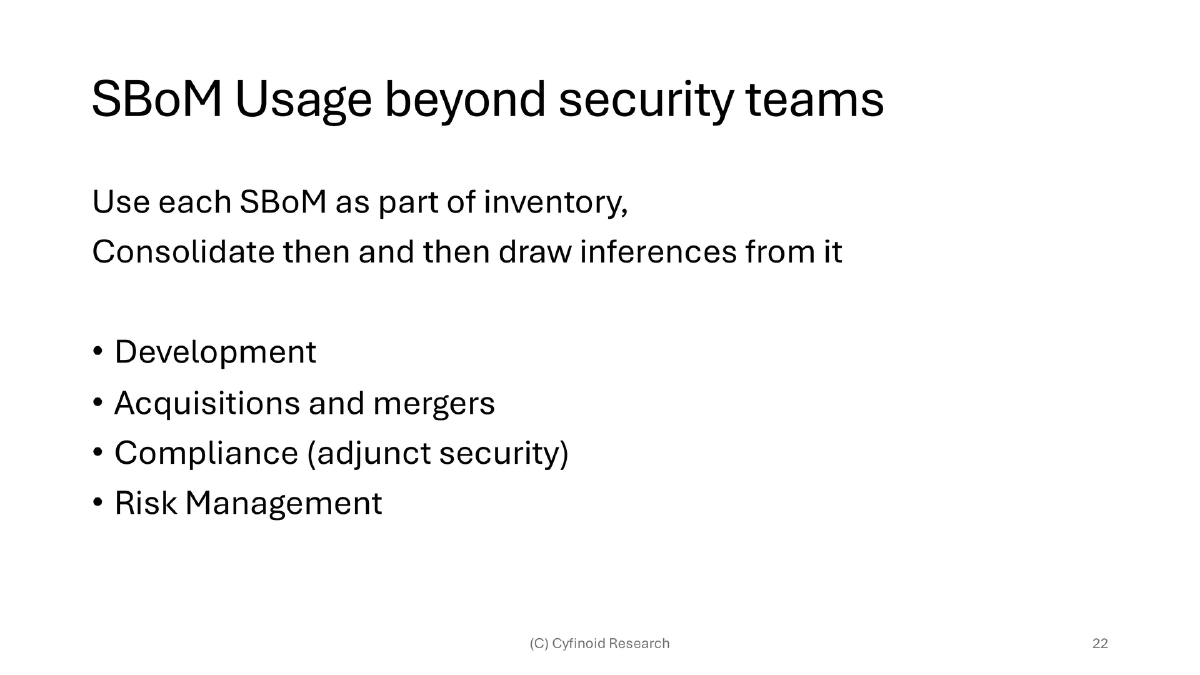 Slide 22 of Bsides Bangalore Sbom Fad Future